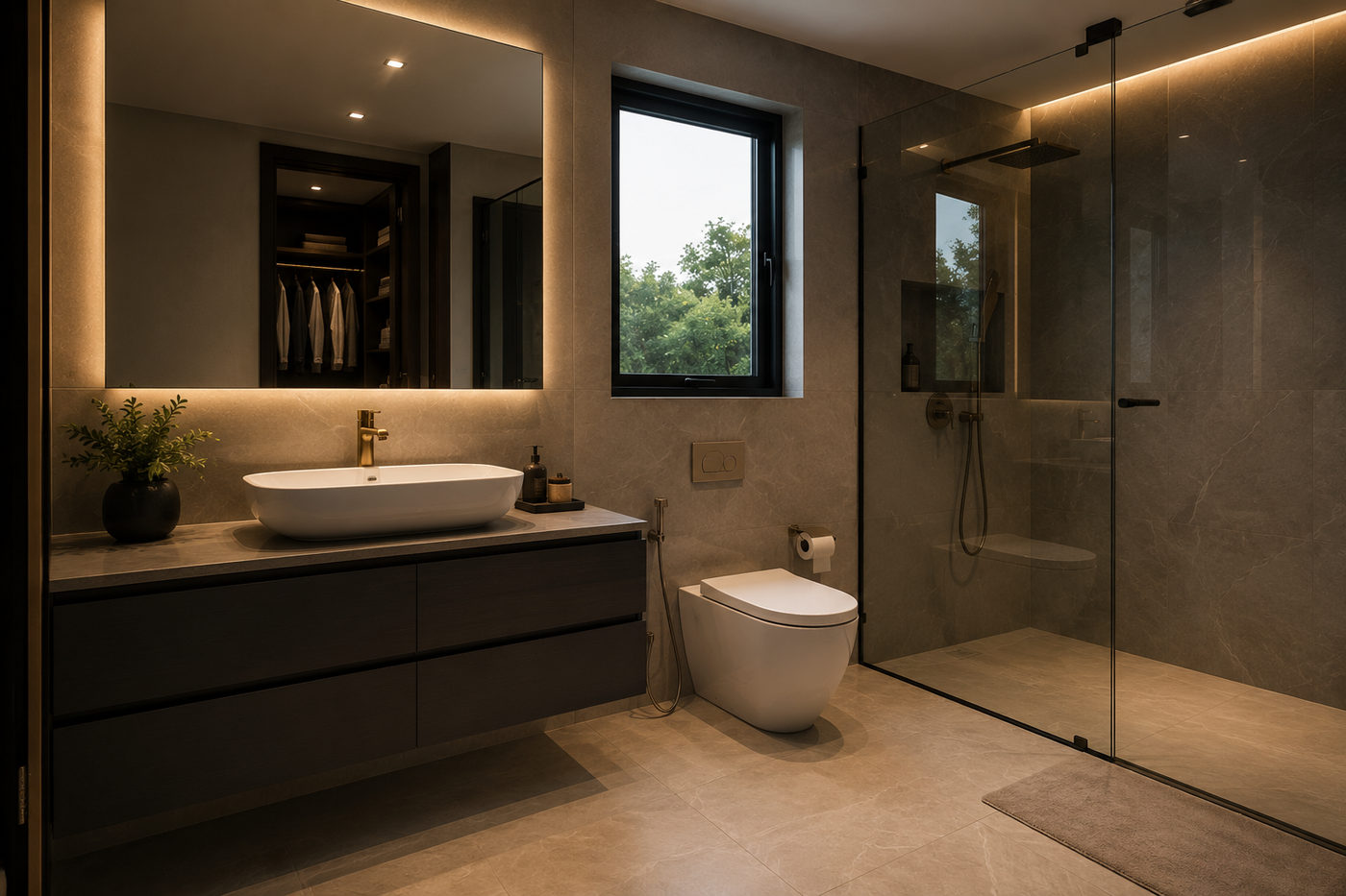 Bathroom with walk-in shower and counter-top basin